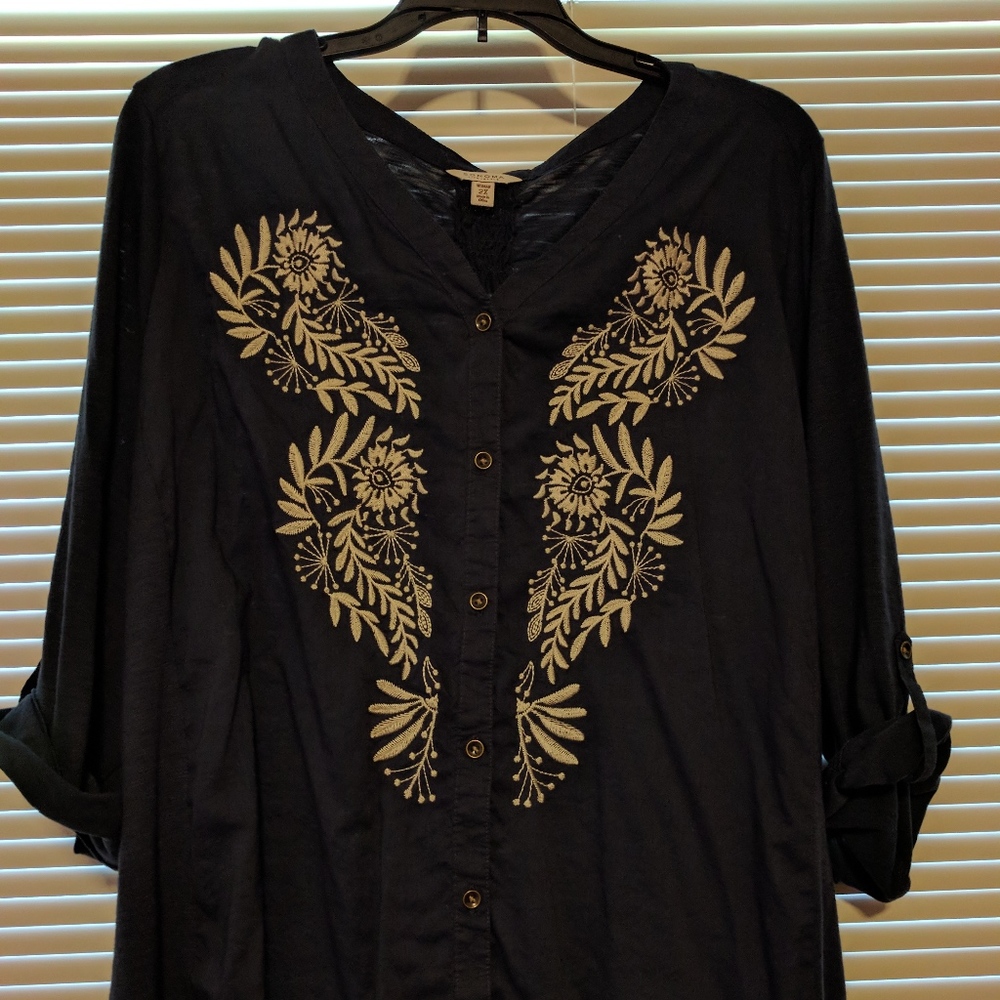 Navy Patterned Blouse