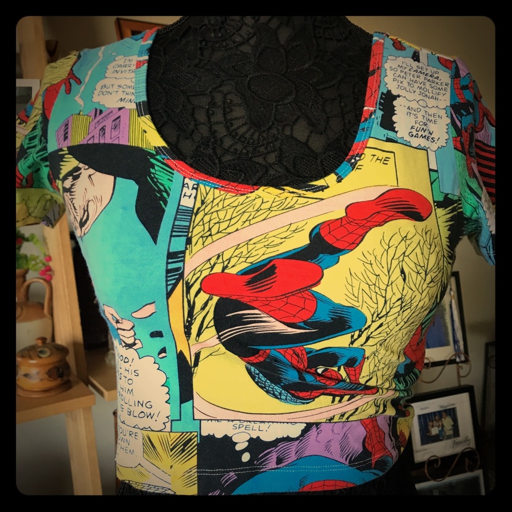 SPIDER MAN MARVEL COMICS CROP TOP COMIC STRIP