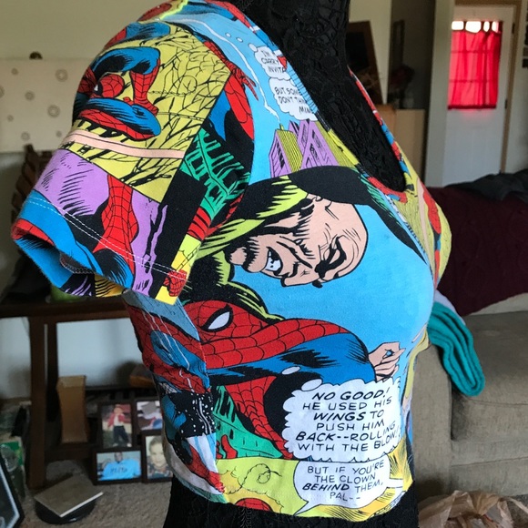 SPIDER MAN MARVEL COMICS CROP TOP COMIC STRIP - Picture 2 of 7