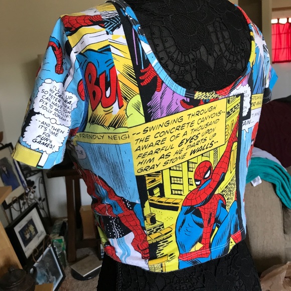 SPIDER MAN MARVEL COMICS CROP TOP COMIC STRIP - Picture 4 of 7