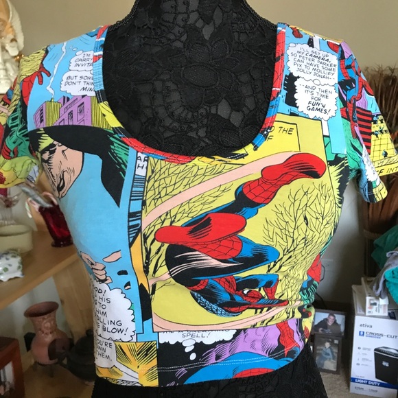 SPIDER MAN MARVEL COMICS CROP TOP COMIC STRIP - Picture 7 of 7