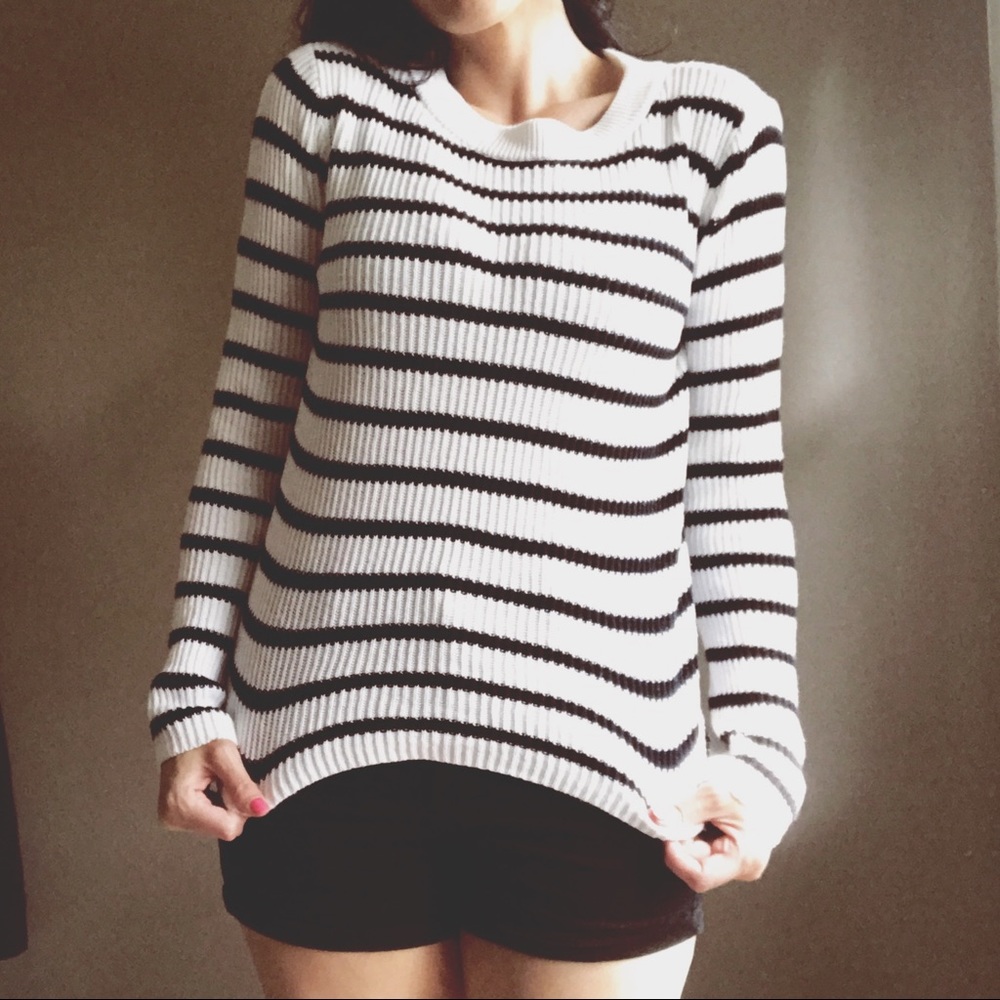 H&M Black & White Striped Cotton Sweater