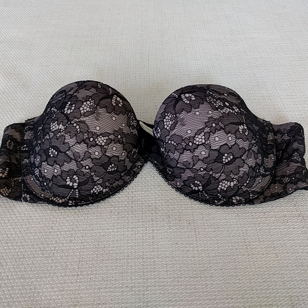 Aerie Black Lace Abigail Strapless Push-up Bra 34C