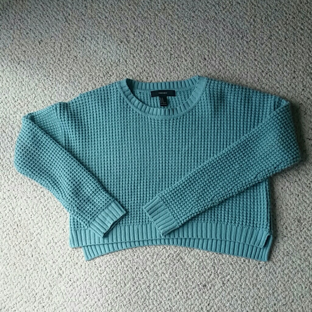 Teal Cropped Sweater Size Medium Forever 21