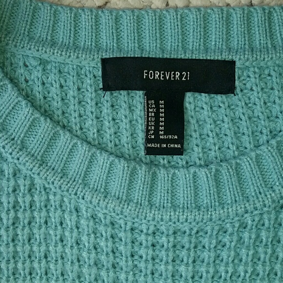 Teal Cropped Sweater Size Medium Forever 21 - Picture 2 of 3