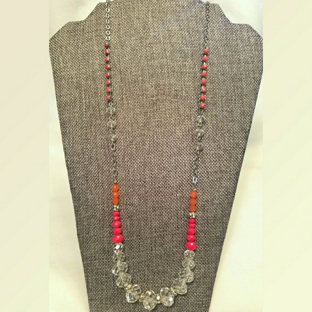 LOFT bright pink and orange long necklace