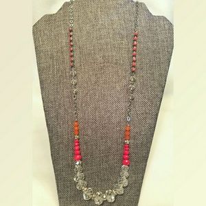 LOFT bright pink and orange long necklace