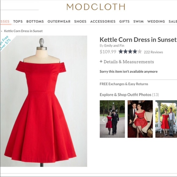 Modcloth Dresses & Skirts - Emily and Fin Modcloth kettle corn red dress