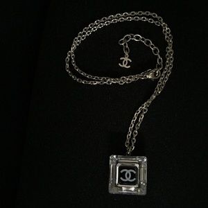 CHANEL Crystal CC Square Pendant Necklace