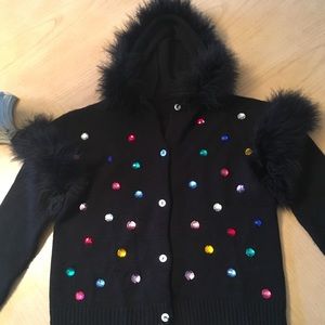 Girls sweater with bling w' faux fur size 8