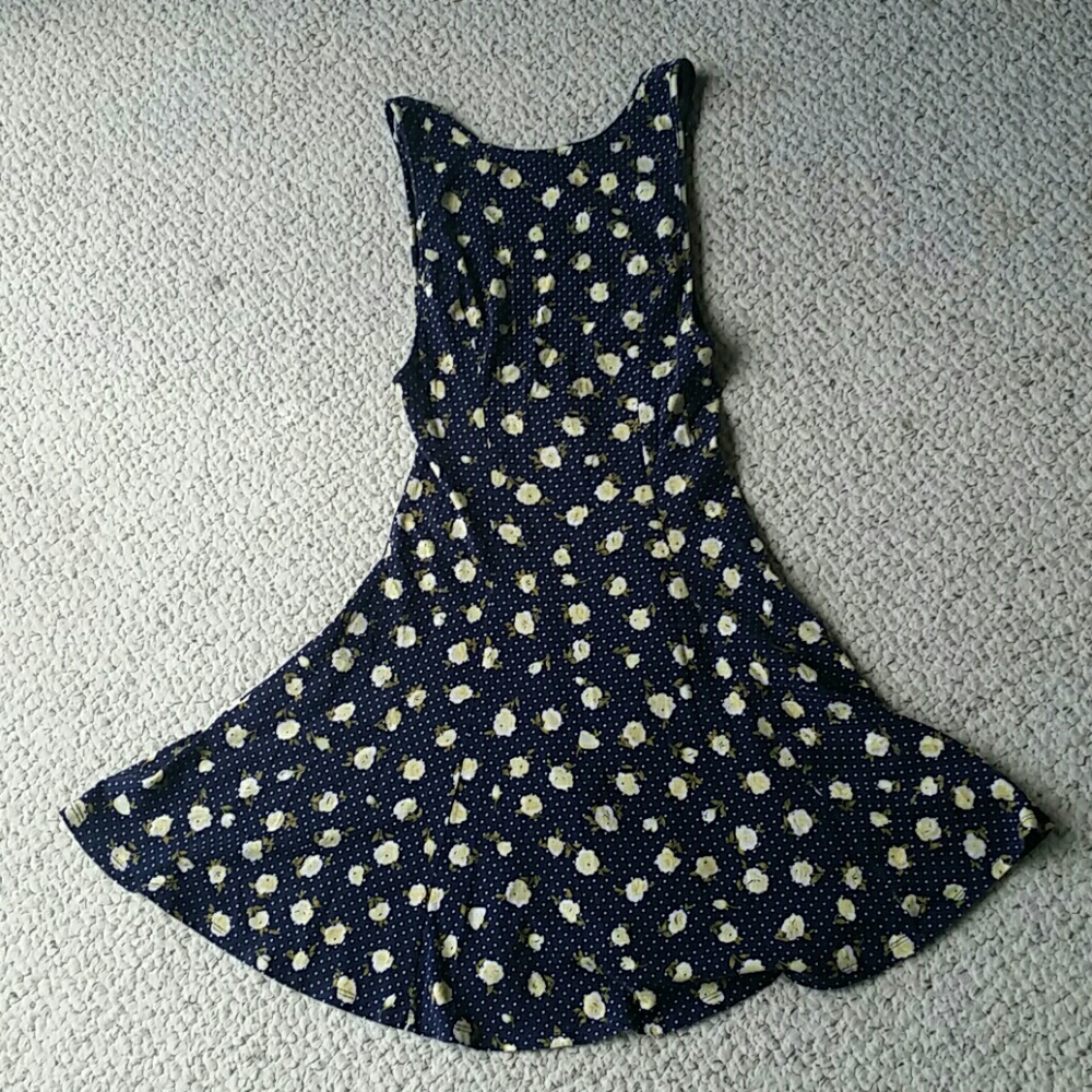 Vintage Backless Navy Blue Polka Dot/Floral Dress