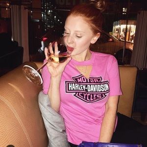 Pink Harley Davidson V Neck Choker Tee