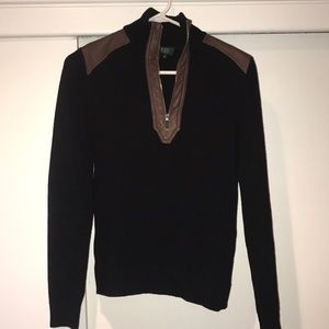Ralph Lauren black sweater w leather trim. Preppy!