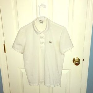 All white Lacoste collared shirt size 5