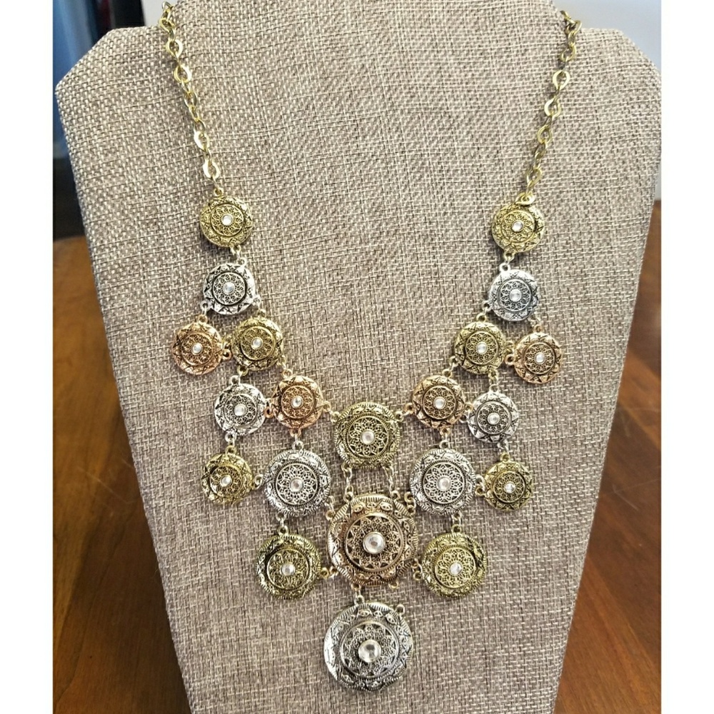 Mixed metal and crystal statement necklace