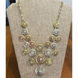 Mixed metal and crystal statement necklace