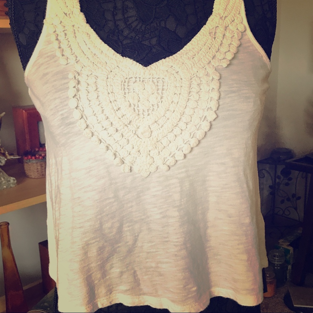 THIN CREAM CROCHET KNIT CAMISOLE