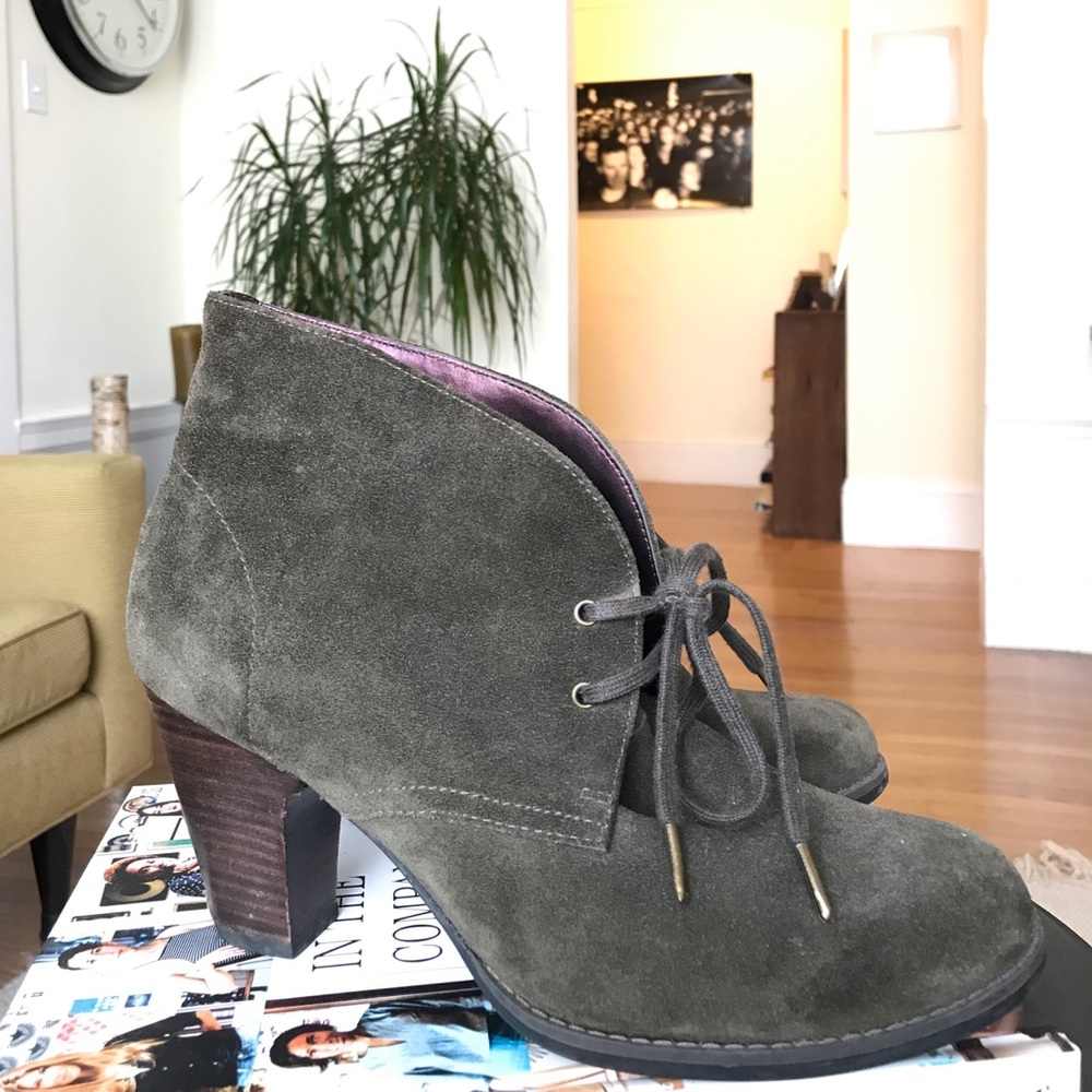 Indigo by Clarks Suede Booties, Olive Green, 8.5