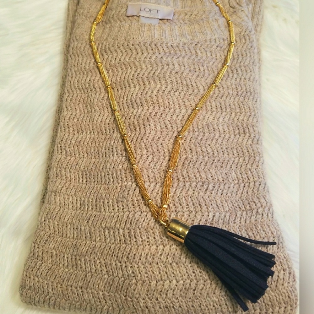 LOFT navy and gold tassel necklace