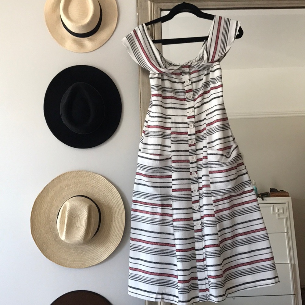 Striped off the shoulder midi dress