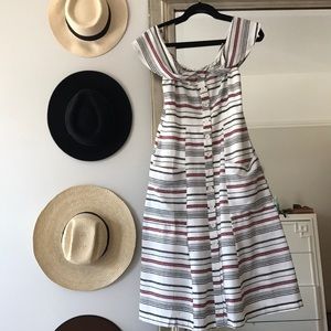 Striped off the shoulder midi dress