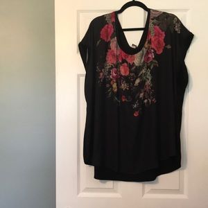 Floral print chiffon front tee