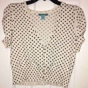White and black polka-dotted cardigan