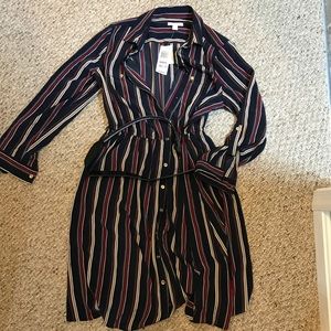 Navy blue red and white button dress