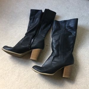 Mid-calf black heeled boots