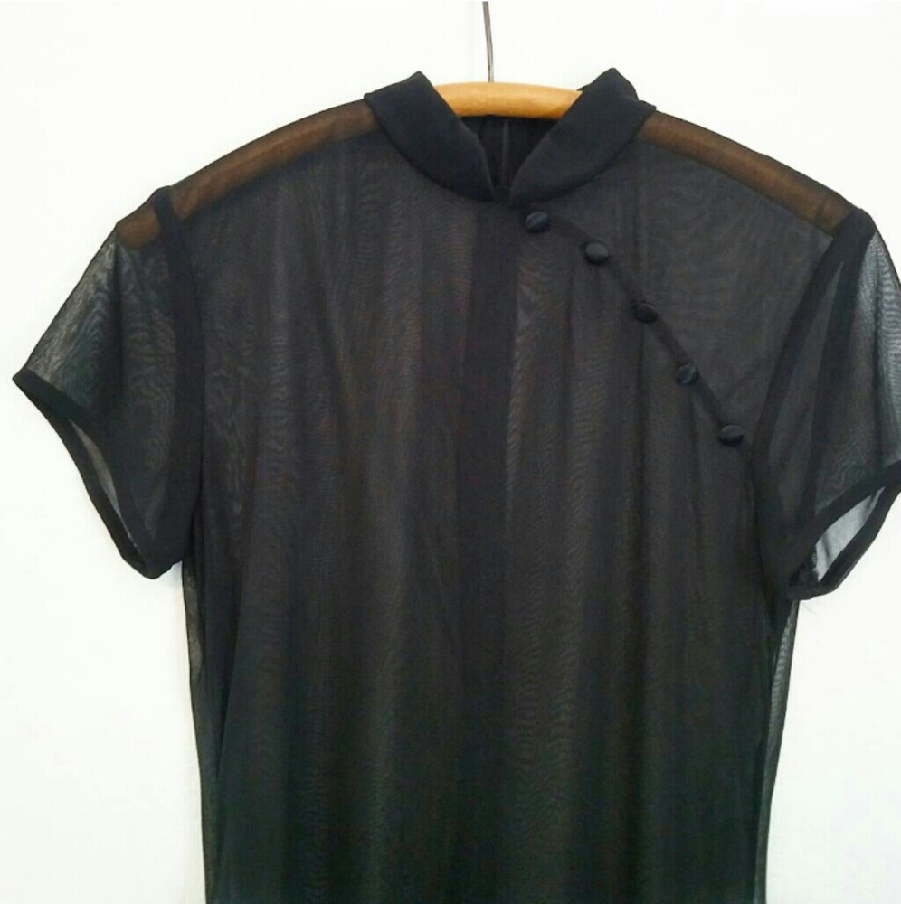 Vintage Mesh Mandarin Collar Dress