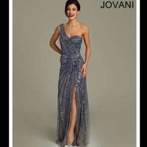 Grey/navy beaded JOVANI evening gown SIZE 8