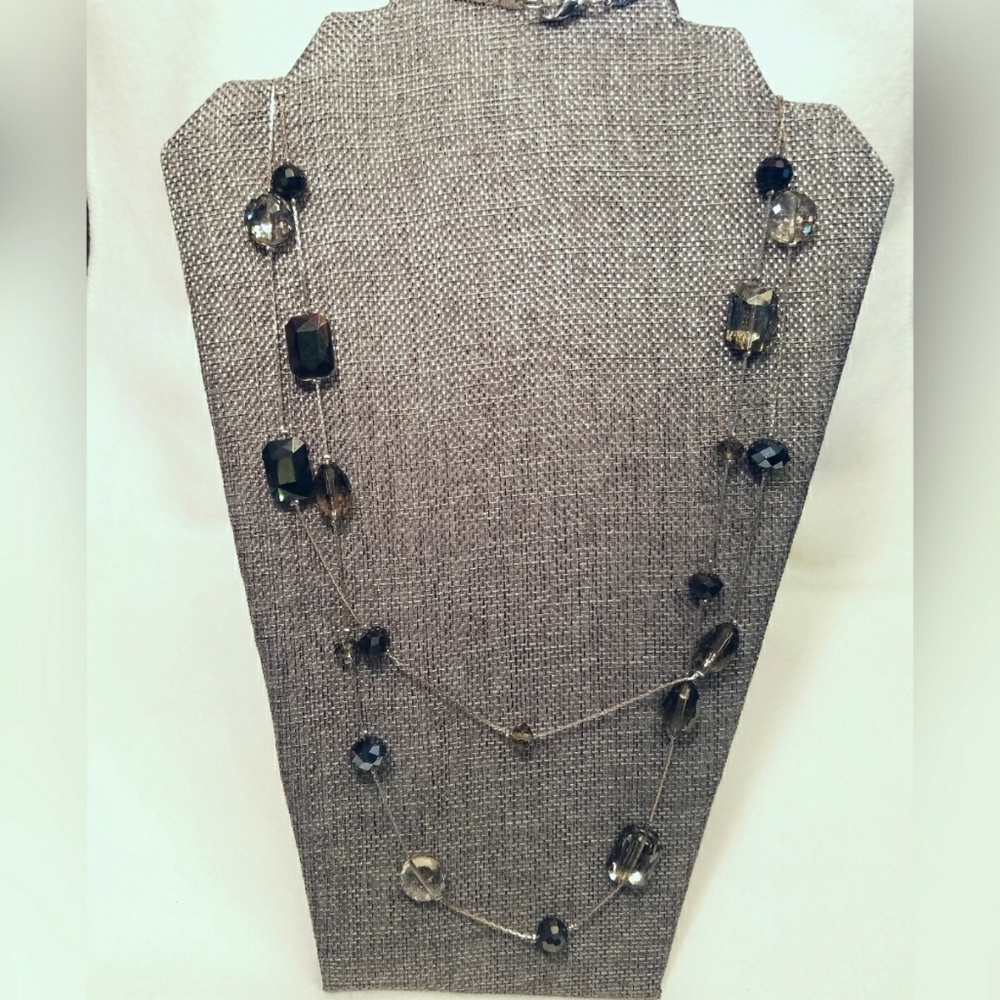 Smoky glass bead long necklace