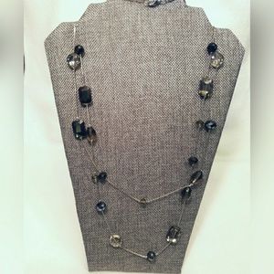 Smoky glass bead long necklace