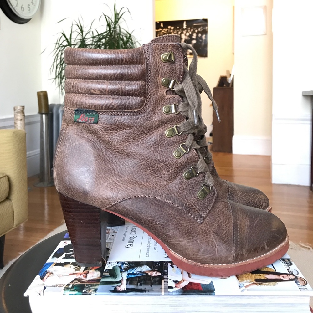 Lace-up Bass Bootie, Brown, Sz 8.5