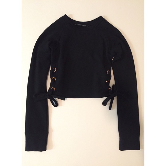 Naked Wardrobe Tops - Naked Wardrobe Black Lace Up Short Sweatshirt
