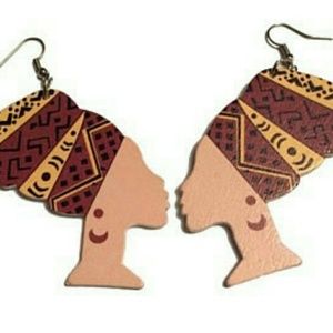 Nefertiti Head Wooden Earrings
