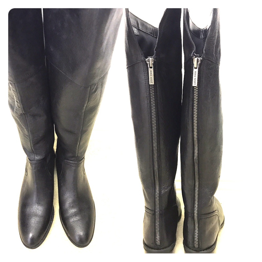 NINE WEST TALL BLACK LEATHER RIDING BOOTS