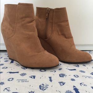 Beige wedge booties