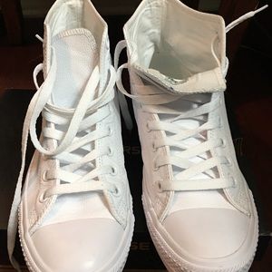 Women white leather high top converse sneakers