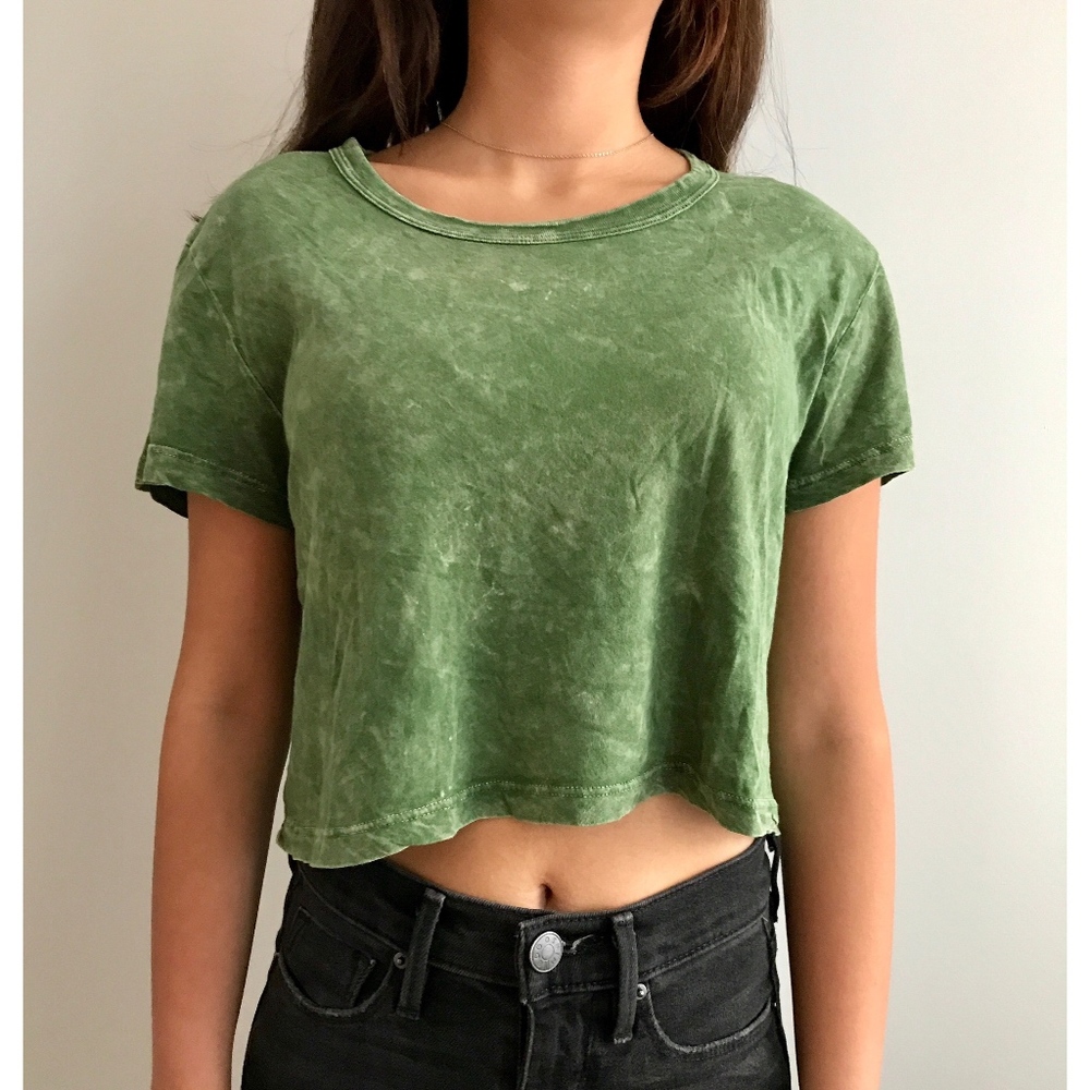 Truly Madly Deeply Rustic Wash Green Crop Top