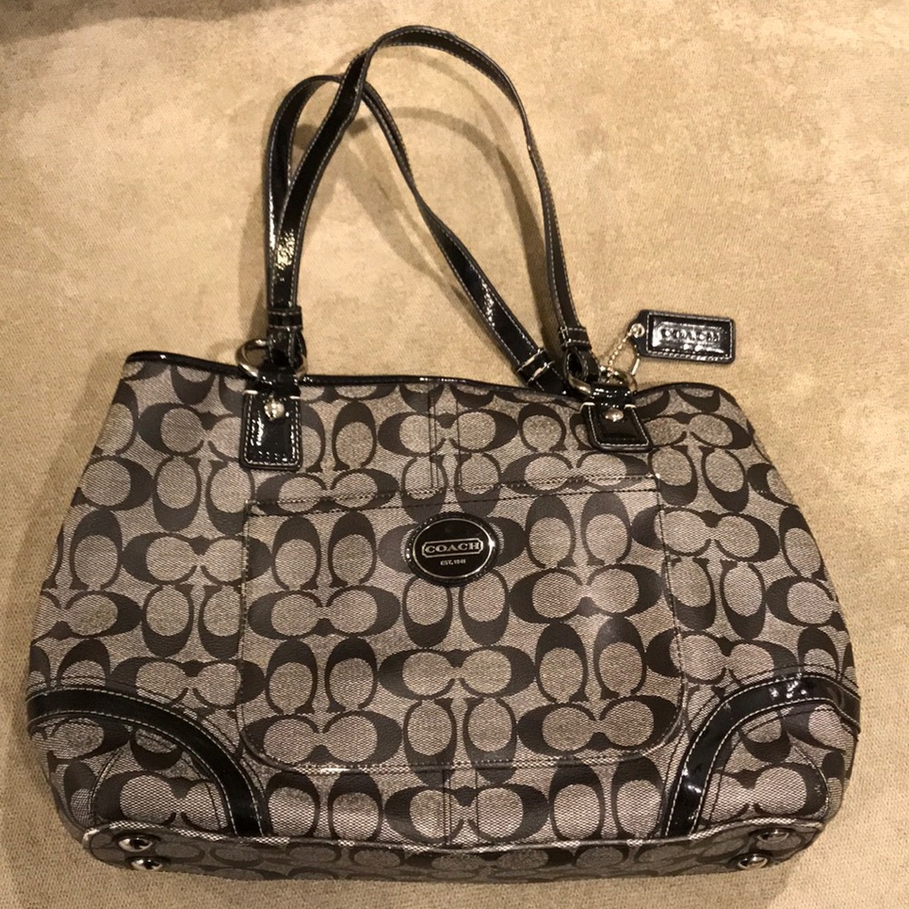 Authentic black & grey leather Coach Purse
