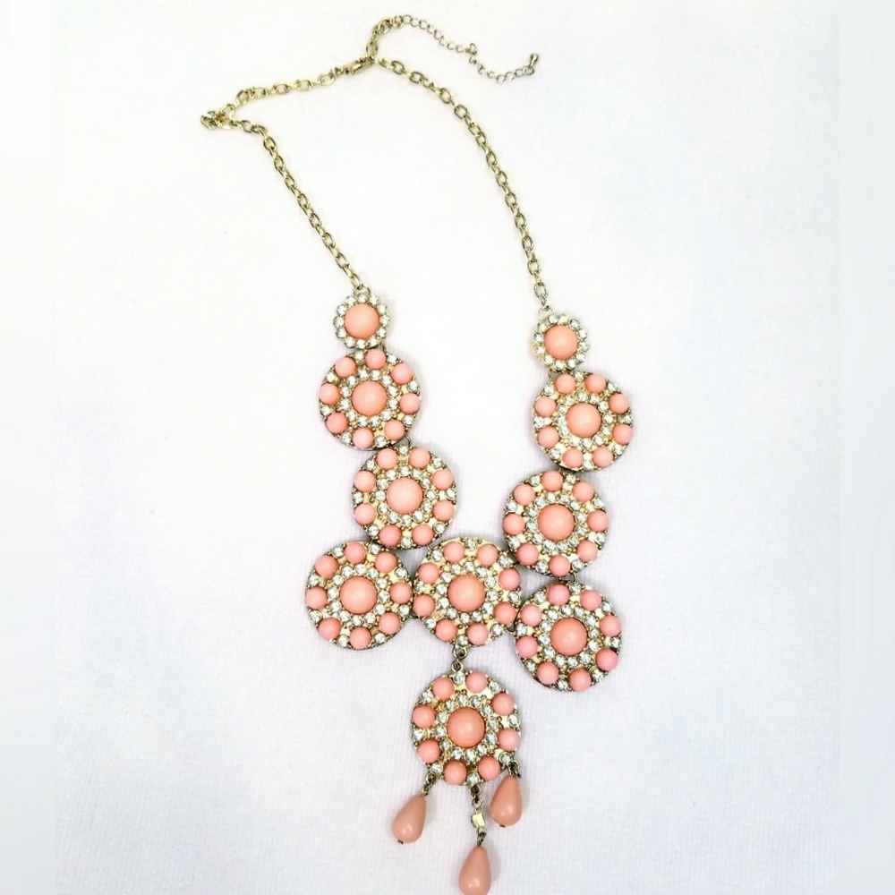 Peach and crystal statement necklace
