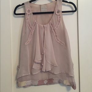 Embroidered ruffle 100%silk top