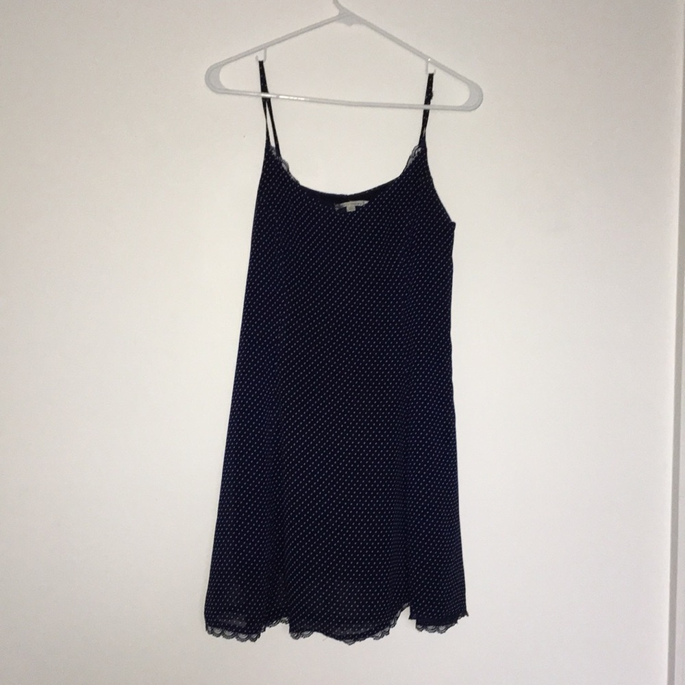 Luca Couture blue and white polka dot skater dress