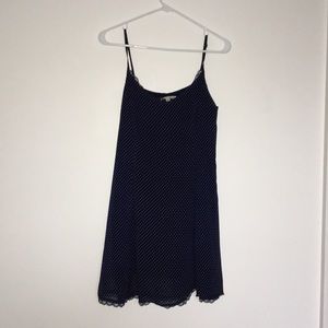 Luca Couture blue and white polka dot skater dress