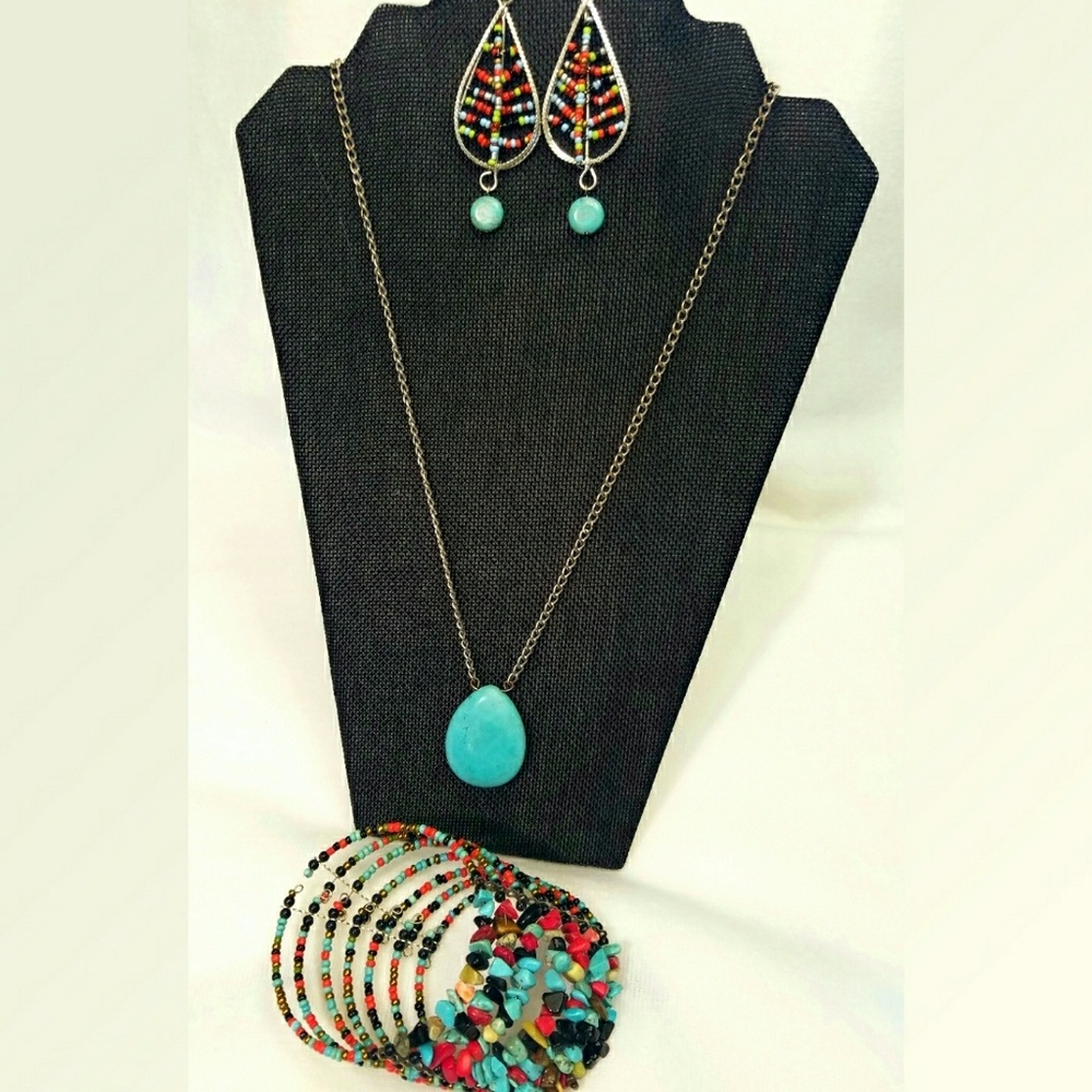Turquoise beaded boho jewellery set