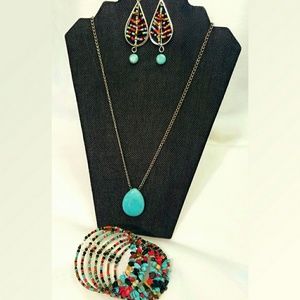 Turquoise beaded boho jewellery set