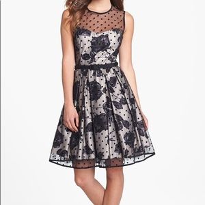 Eliza J 16W illusion dot floral party dress plus