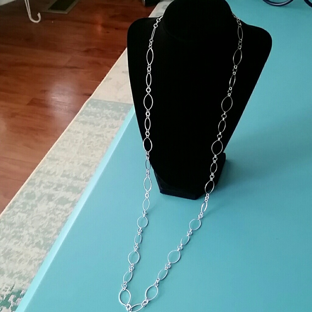 Long Silver Necklace w/ Oval & Round Shapes NWOT