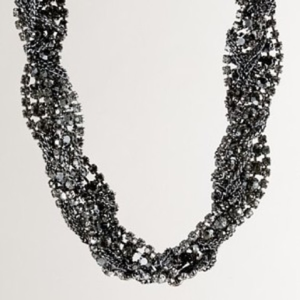 J. Crew Gunmetal Braided Crystal Chain Necklace